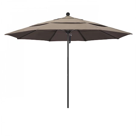 11' Black Aluminum Market Patio Umbrella, Sunbrella Taupe